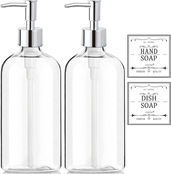 Clear Soap Dispenser 2-Pack (16oz) – Rustproof Pump