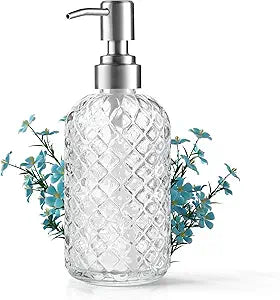 14oz Glass Soap Dispenser – Stainless Steel Pump, Refillable